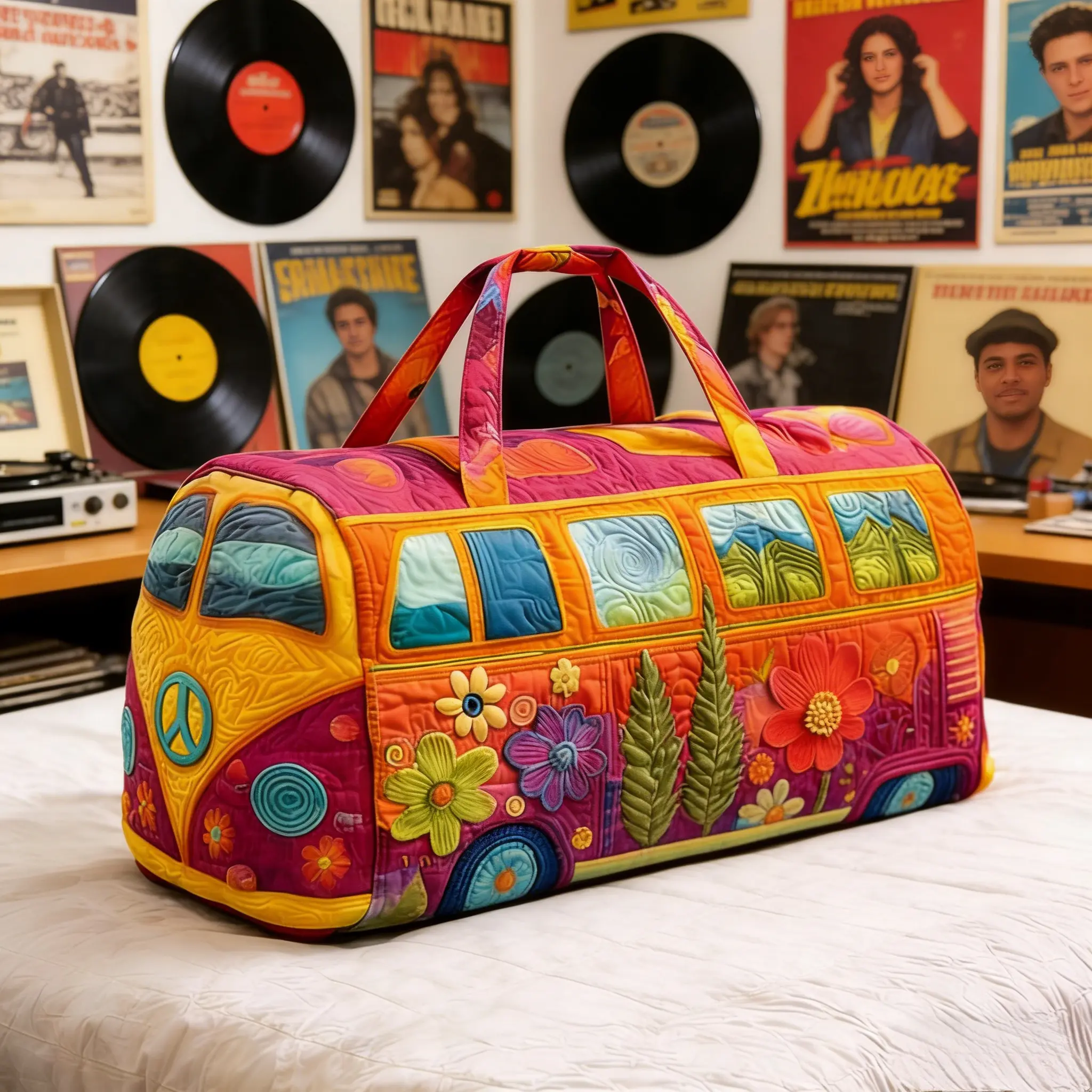 Women's Boho Pattern Tote Bag - 21x10x10in Hippie Bus Travel Bag, 18x9x9in Floral Quilted Cotton Weekender, Roomy Fit Accessory for Vacation & Daily Use (Sports & Outdoor)