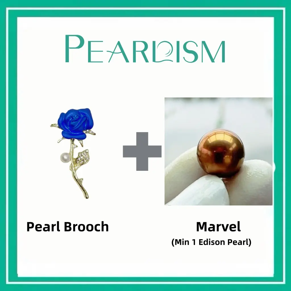 【Andrew】Blue Rose Brooch+Marvel Edison pearl (Min 1pc Edison pearl as gift) [Open in live ]｜Freshwater Deep/Red Wine/Pistachio Color Round Edison Pearl 11-16mm
