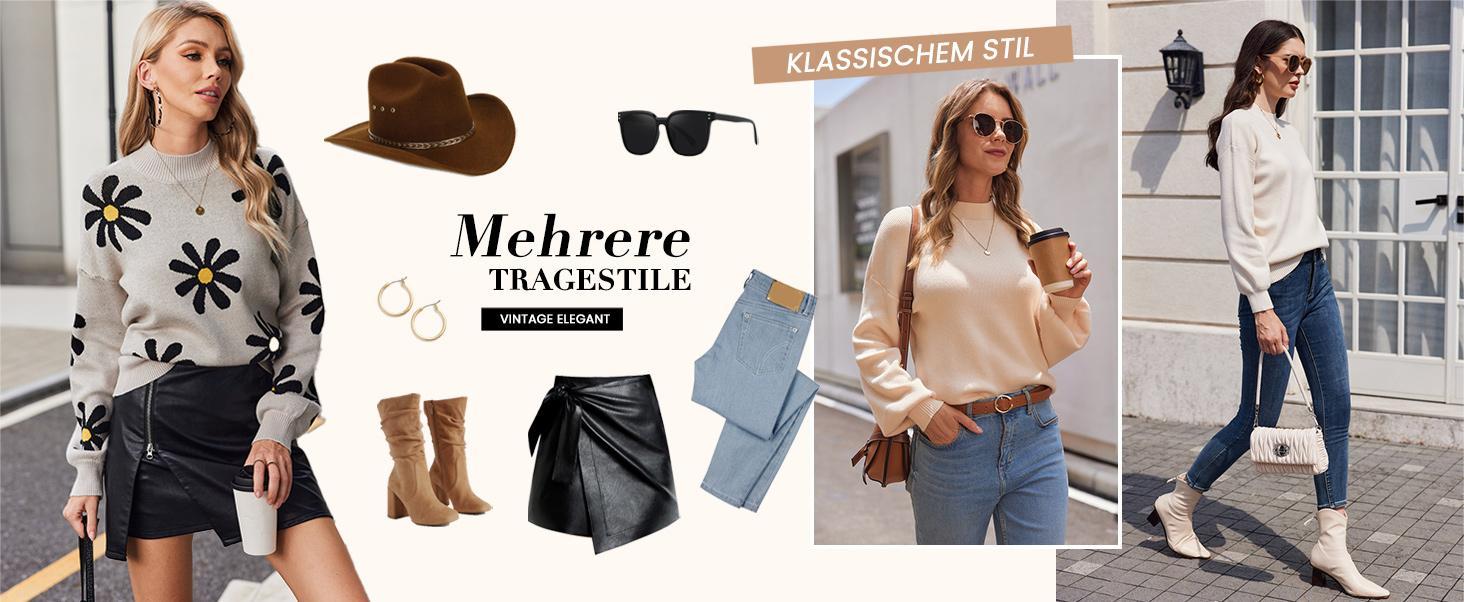 ZEAGOO Sweaters for Women Pullover Turtleneck Long Sleeve Oversized Lantern Ribbed Knit Sweater Tops Womenswear Casual Check Comfy