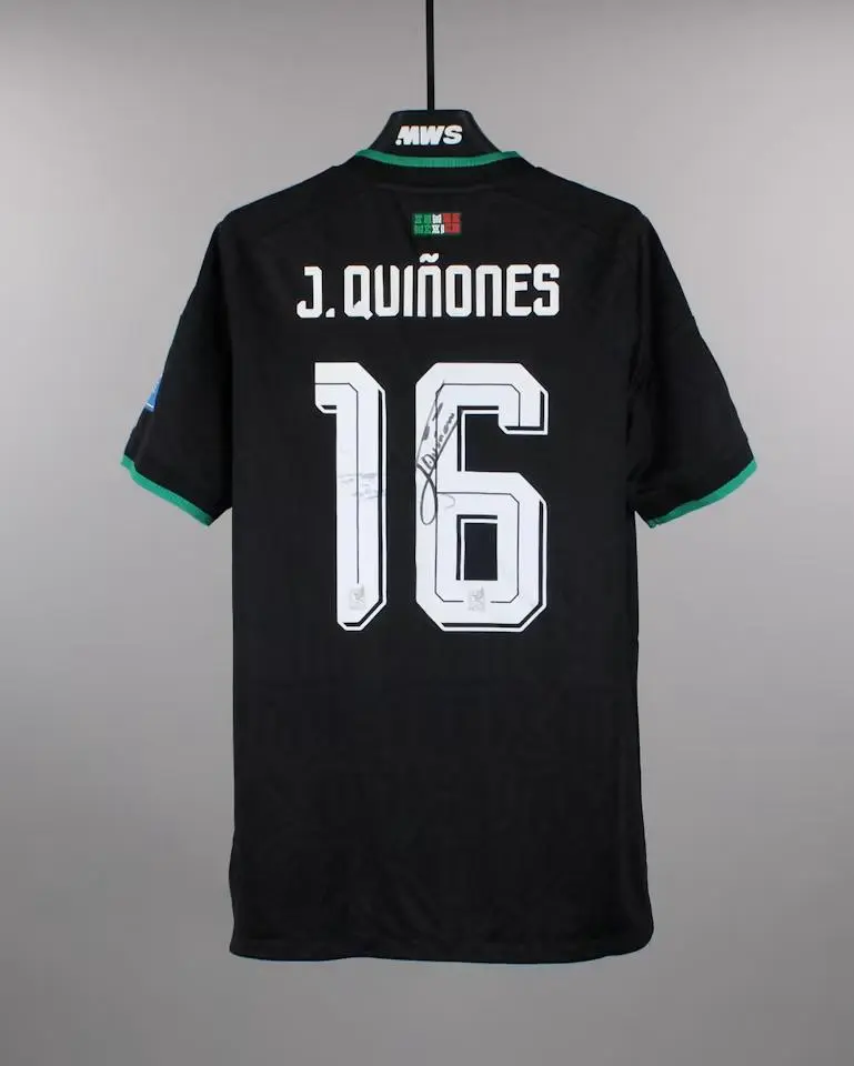 Mexico Black Soccer Jersey #16 Quiñones, Football Fan Shirt, Lightweight Quick Dry Sports Jersey for Men & Women