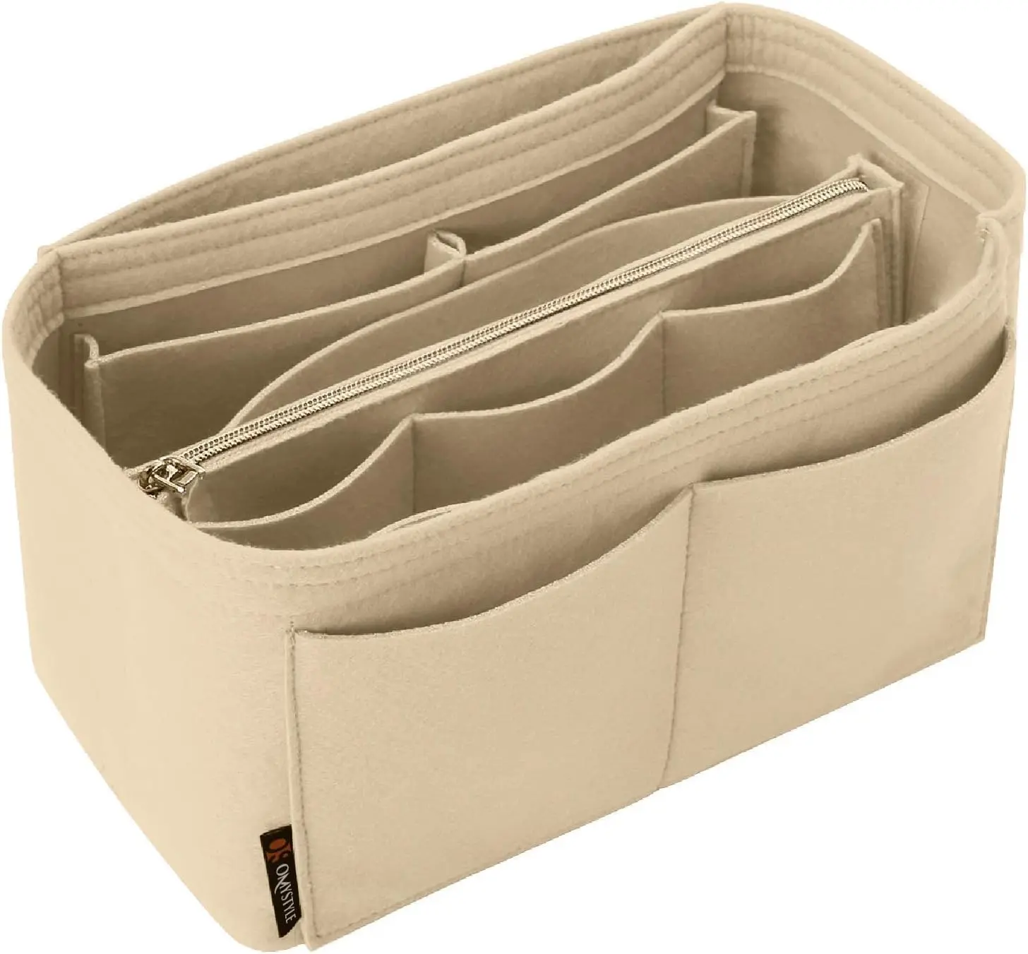 Soft Felt Wool Blend Purse Organizer Insert - 5 Sizes Tote Organizer, 13-Pocket Compartmental Divider with Secure Zip, Large, All Seasons, Gentle Item Care, Bag Shape Maintenance
