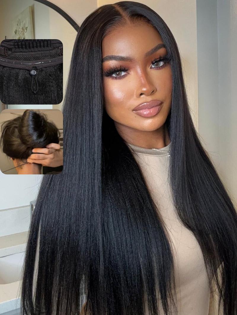 Mamushow 250% Density V Part Human Hair Body Wave Wigs with Drawstring for Black Women V Part Yaki Loose Body Wave Wig Brazilian Virgin Human Hair Wig Natural Color