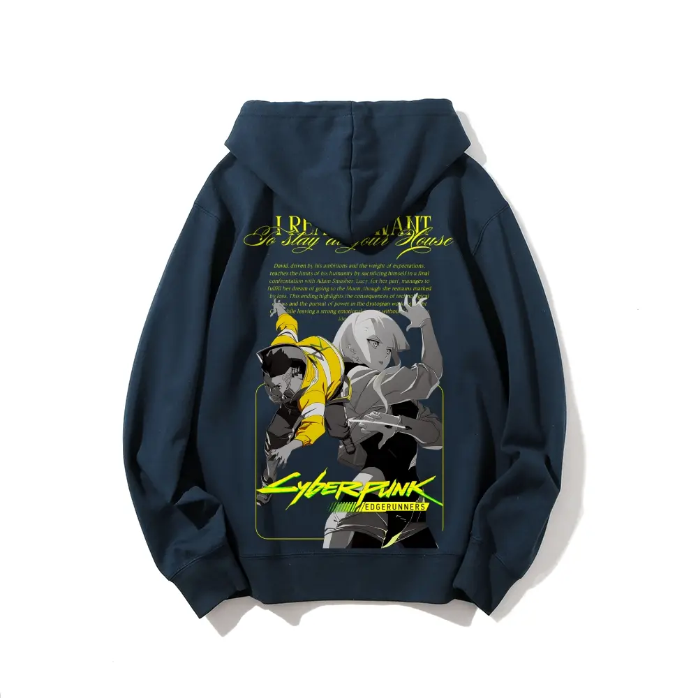 Men's Cyberpunk Edgerunners David & Lucy Print Pure Cotton Hoodie, Breathable Fabric Menswear Top, Independent Design Soft Street Fashion Trendy Anime Merch Sweatshirt, Tops, Sweatshirts