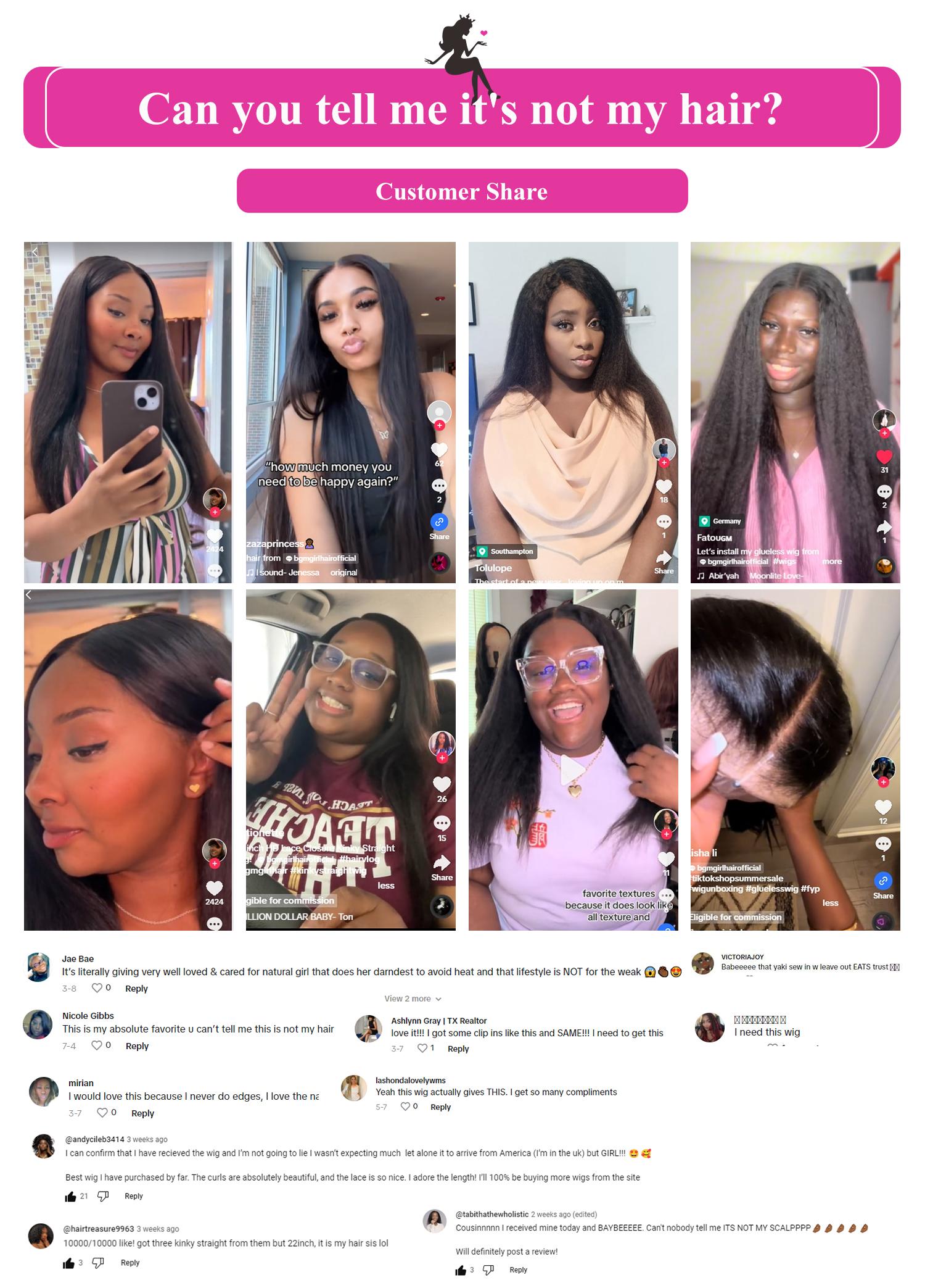 BGMgirl M-cap 9x6 Kinky Straight/ Yaki Straight Wear Go 180% Density Pre-Bleached HD Lace Glueless Wig Pre Plucked Hairline Human Hair