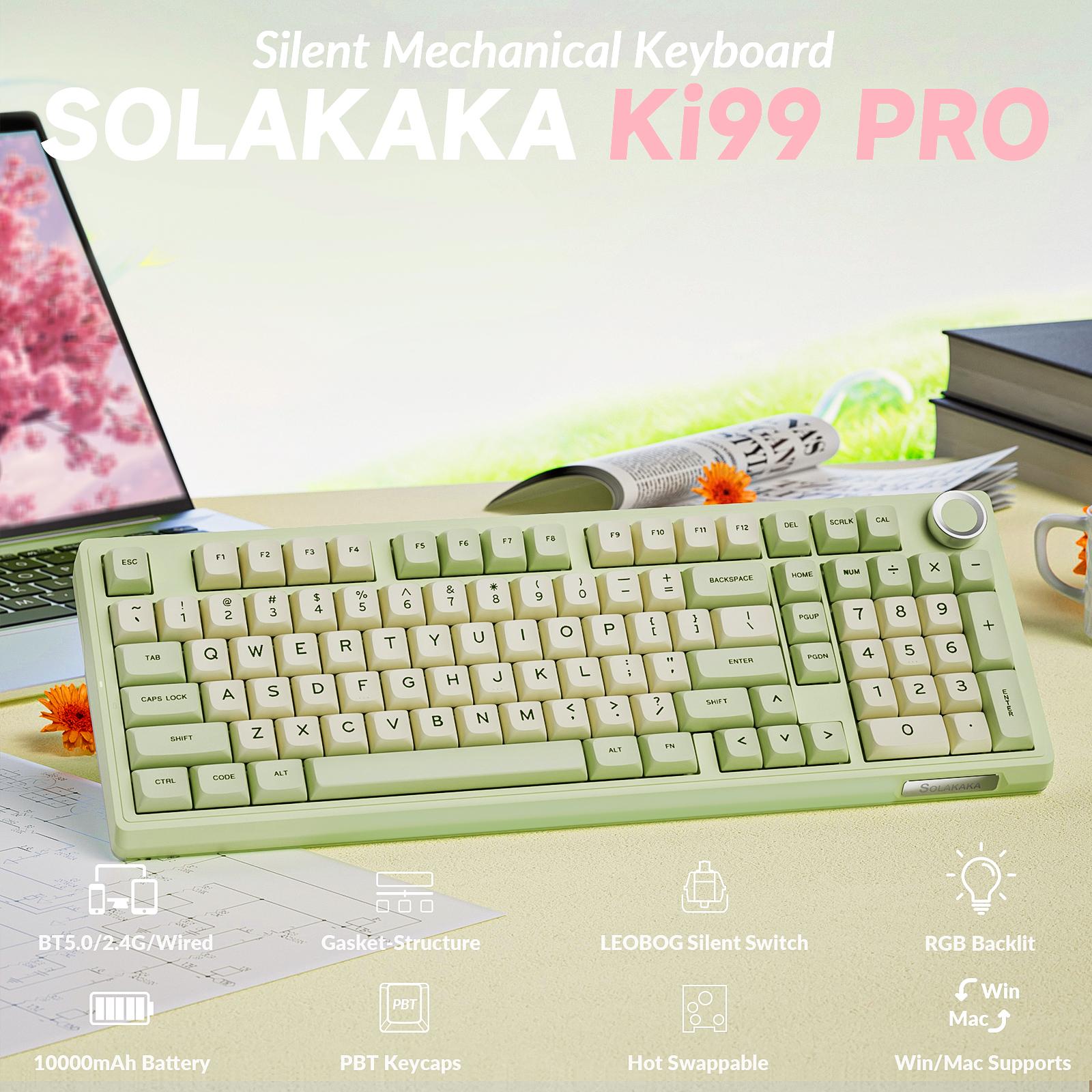 SOLAKAKA KI99 Pro Silent Wireless Mechanical Keyboard Quiet Switch Hot Swappable Silent Keyboard with RGB Backlit Gasket Structure Computer Gaming Keyboards Avocado Green