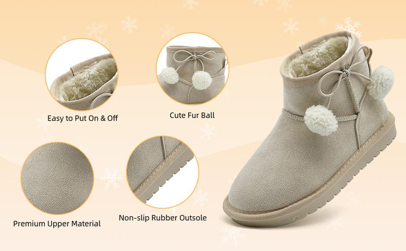 Lumubby Girls Winter Snow Boots Faux Fur Lined Short Ankle Shoes for Little Big Kids - Slip-On Style, Plush Sheepskin, Lightweight & Durable