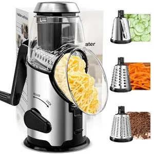 Upgraded Version Joined Rotary Cheese Grater with Handle Vegetable Cheese Shredder Slicer Grater for Kitchen 3 Changeable Blades for Cheese Potato Zucchini Nuts Chocolate Utensils Rotary Hand
