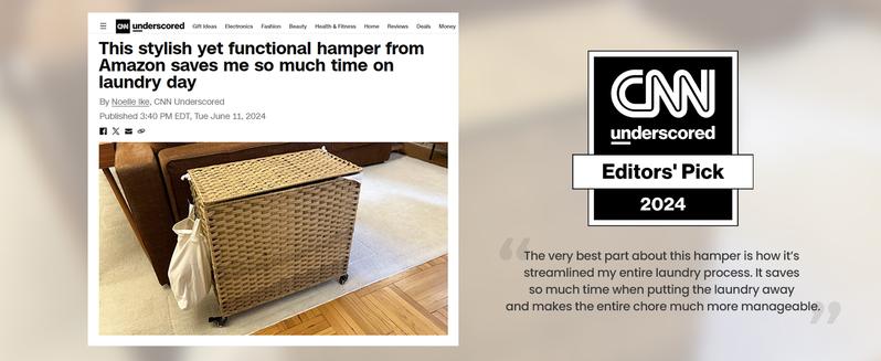 SONGMICS Laundry Hamper with Lid,  Large Capacity, Rolling Laundry Basket with Wheels, 3-Section Synthetic Rattan, Removable Liner