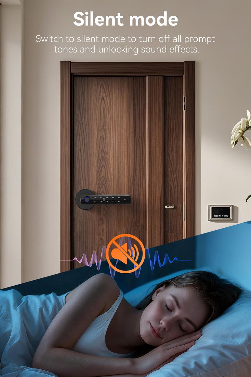 Smart Fingerprint Door Lock with Handle Keyless Entry 4-in-1 Card APP Backup Key Bedroom Home Privacy Apartment Local Data Storage