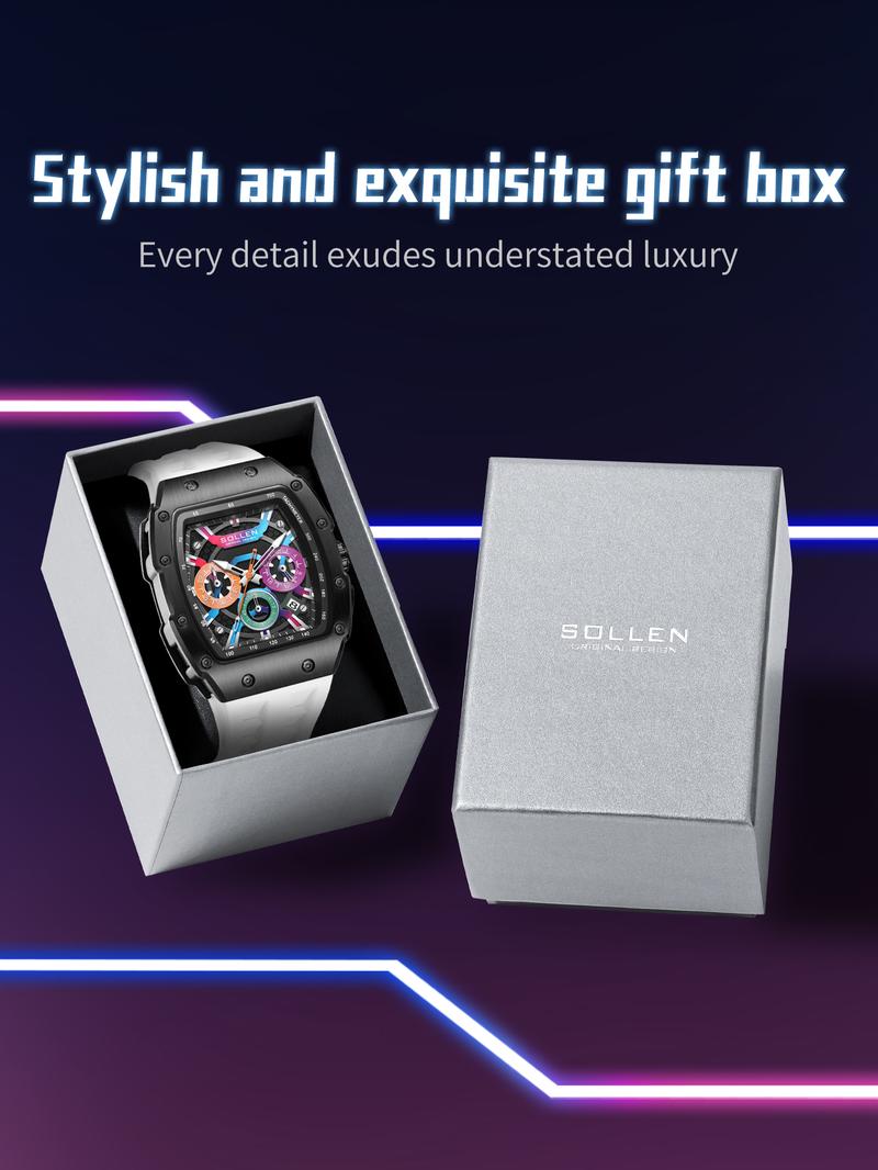 SOLLEN 728 Men's Rainbow Luxury Cool Watch Multi-functional Chronograph Waterproof Night Light Function Valentine's Day Gift