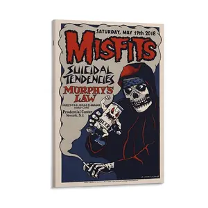 A reproduction of the Misfits band's vintage concert poster, perfect for collectors.
