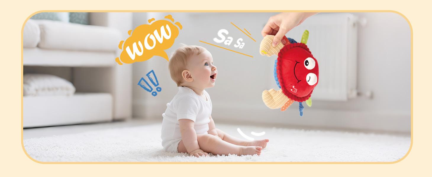 Hahaland Musical Interactive Dancing Crab/Bee/Football Plush Toy - 48 Songs & Repeat What You Say- Walking Moving Bouncing Crawling Toddler Toy 1-3 Baby Toy Infant Tummy Time Toy 0-3-6-12-18 Months Birthday Easter Basket Stuffers  Gifts for Kids