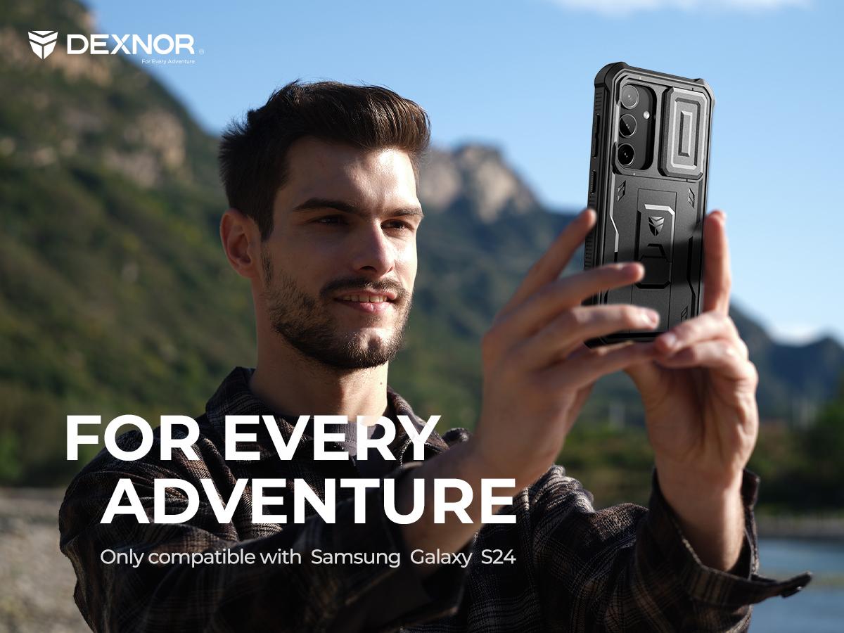 Dexnor for Samsung Galaxy S24/S24 Plus/S24 Ultra/S24 FE Case with Built-in Slide Camera Cover & Screen Protector & Kickstand, Heavy-Duty Shockproof Rugged Case Full-Body Bumper Protective Cover (2024)