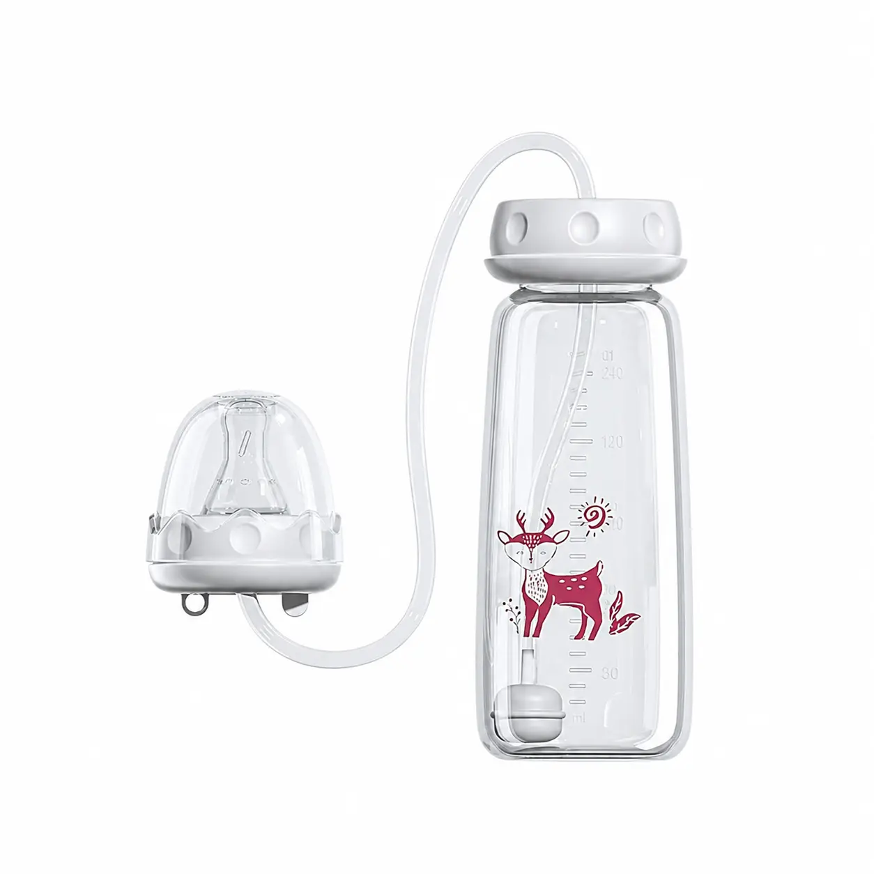 Hands-Free Baby Feeding Bottle, Anti-Colic Silicone Nipple, BPA-Free PP Infant Milk Bottle, Leakproof Newborn Feeder, Trending Print Design Camping Essential - RED