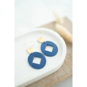 Handmade Hypoallergenic Post Clay Earrings - Indigo Imprint Dangles, Fashion Costume Jewelry Accessories, Hypoallergenic Post Earrings, Handmade Jewelry
