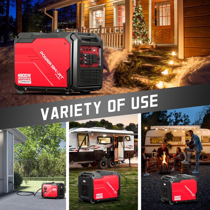 PowerSmart 4800W\3800W Electric Start Portable Inverter Generator, CO Detection,Gas Powered,CO Sensor Technology, RV Ready 30A Outlet, Parallel Capable, Generators for Home Backup Emergency Use Camping, EPA Compliant(PS5046CE)
