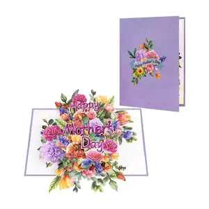 3D Happy Mother's Day Card, 1 Set Flower & Letter Pattern Greeting Card with Envelope, Creative Gift Card for Mother, Gift for Mom
