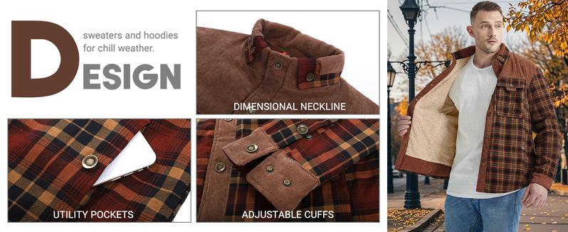 Men's Medium Size Fleece Lined Sherpa Plaid Shirt Jacket Outdoor Warm Coats with Snap Button Front Closure & Pockets Armygreen & Cozy Brown Flannel Outerwear Classic Menswear Soft Plaid Design Stylish Patchwork Casual Tops Checked Long Sleeve