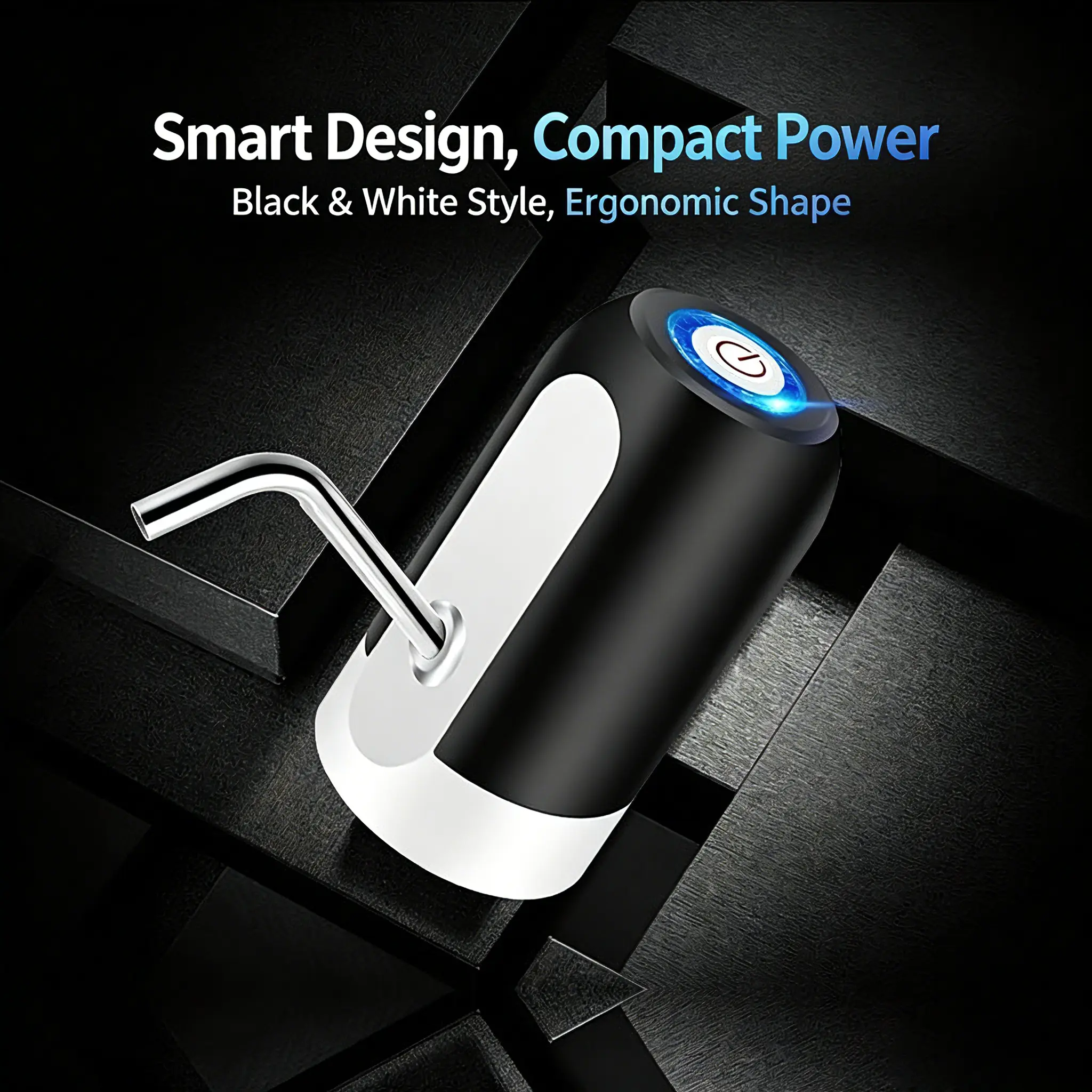 USB Rechargeable Automatic Water Dispenser Pump — Slim Design, Mini Size, Stainless Steel Material, One-Button Dispensing, Low Noise, Compatible with 4.5L to 18.9L Jugs, Suitable for Kitchen and Camping Use