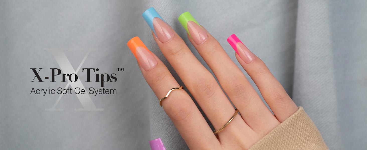 SXC Cosmetics X-Pro Tips French Tip Press On Nails - Vibrant Pastel Glow in the Dark Series Starter Kit Acrylic Soft Gel System Matte Finish Manicure