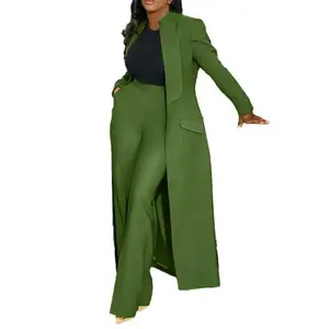 Women's Set Full Sleeve X-Long Blazer Coat+ Long Pant Suit 2025 Spring Streetwear Two 2 Piece Set Africa OL Work Outfits