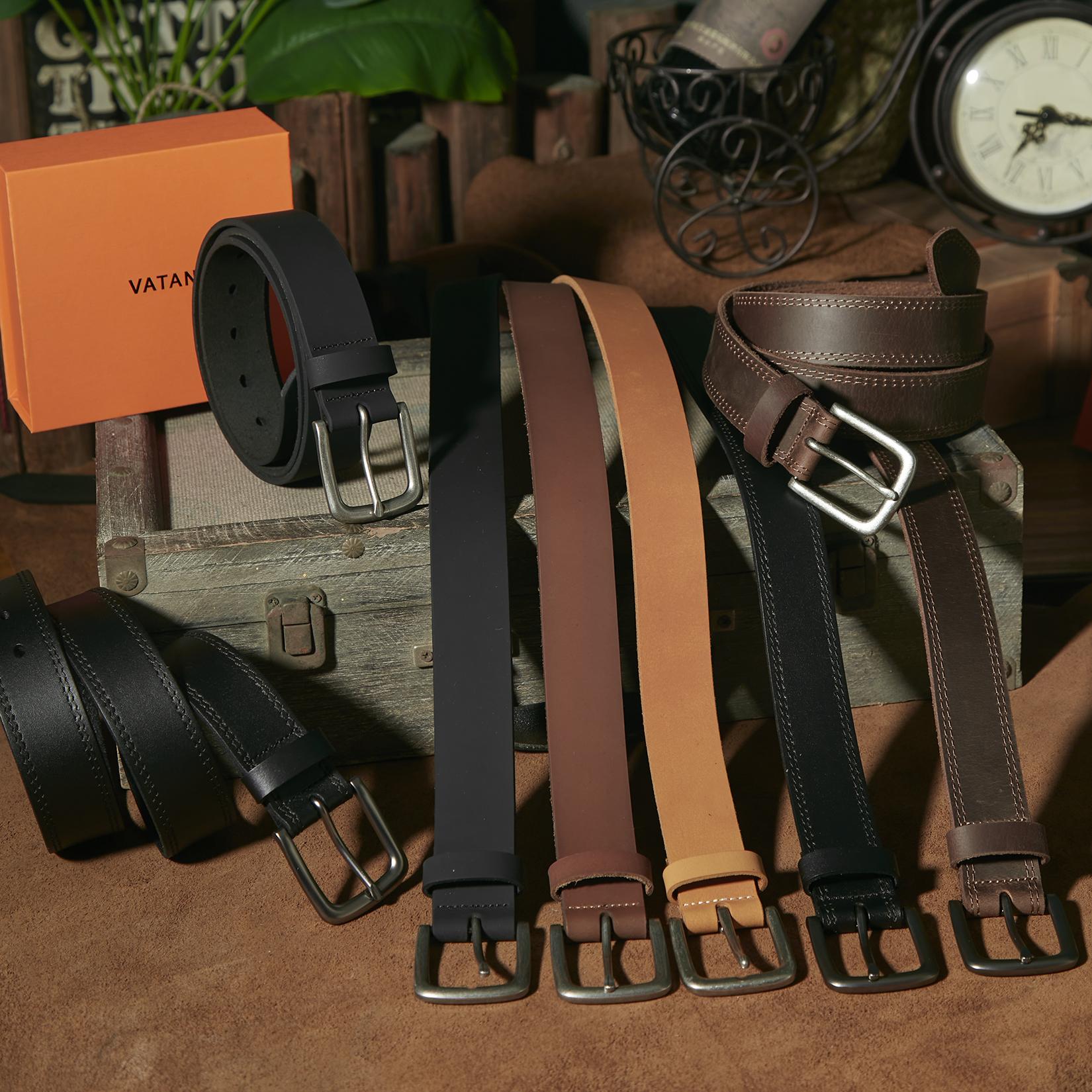 VATAN Men's Genuine Leather Fashionable Buckle Decorated Waistband for Jeans Belts Versatile Stylish for Work Business Trendy All-match Exquisite Belt for Birthday Gift