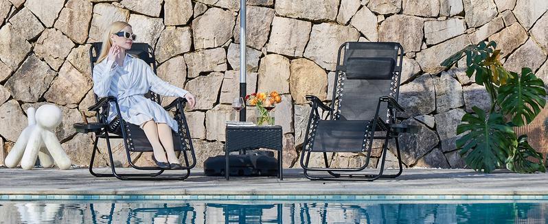Set of 2 Zero Gravity Lounge Chairs - 300LB Capacity, Adjustable Headrest & 160° Recline, with Cup Holder Trays for Pool/Patio/Camping (Foldable & Portable)
