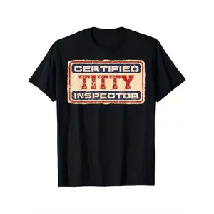 Local warehouse certified "Chest Inspector" fun graphic T-shirt - Short-sleeved T-shirt with distressed retro print, unisex casual shirt, a humorous gift for fathers and mothers.