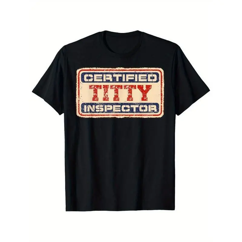 Local warehouse certified "Chest Inspector" fun graphic T-shirt - Short-sleeved T-shirt with distressed retro print, unisex casual shirt, a humorous gift for fathers and mothers.,Street,shop