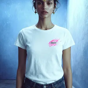 Alnbrands Women's Logo Paint T-Shirt 100% Preshrunk Cotton High-Density Jersey Feminine Fit 1x1 Rib Collar Seamed Womenwear Top