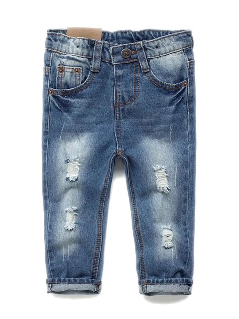 KIDSCOOL SPACE Classic Boys' Ripped Denim Jeans - Soft Stretch, Flexible Waistband, Distress Tears, Ripped Wash, Cuffed for Toddler to Big Kids, Ideal for School Days
