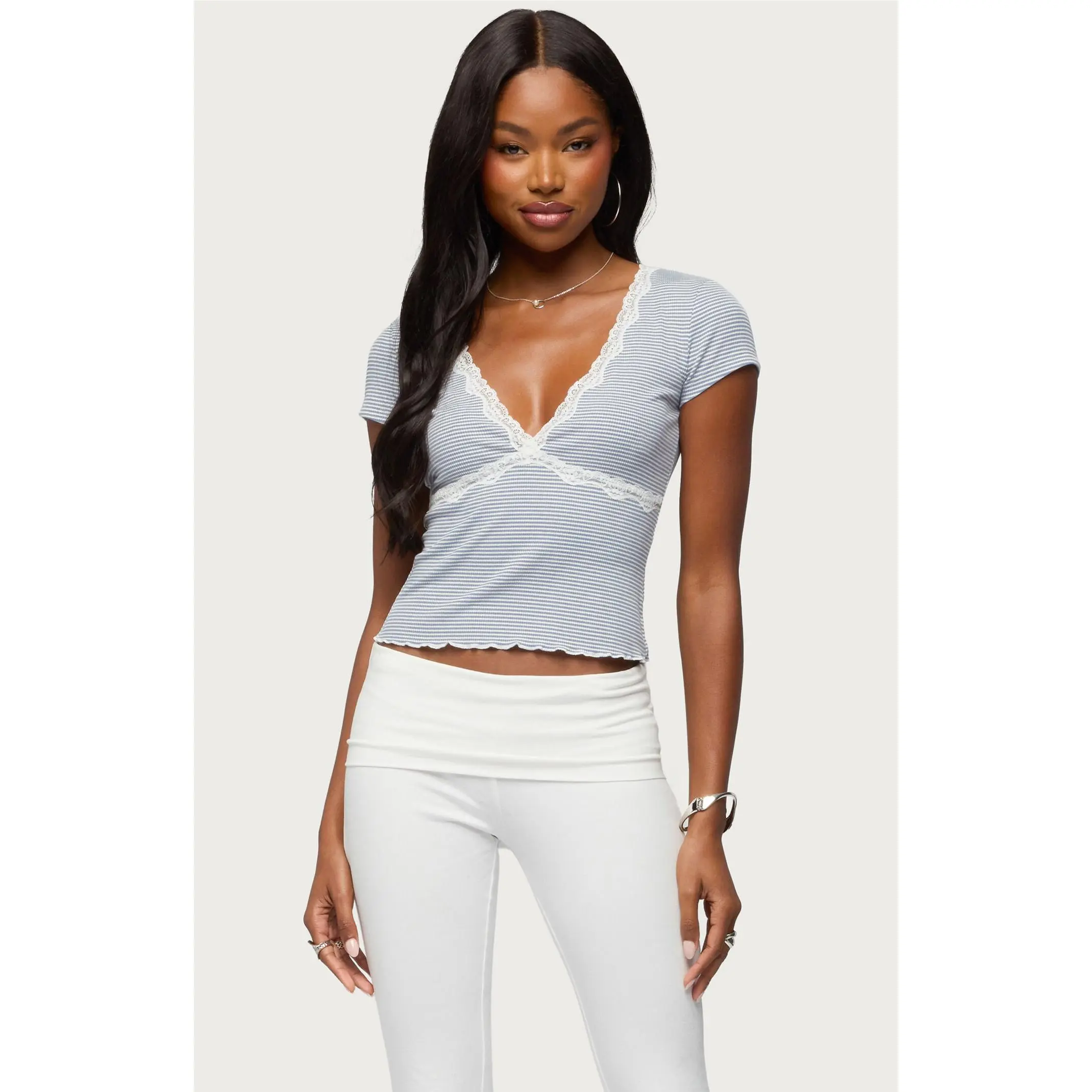 Edikted Women's Alvera Lace Striped Top