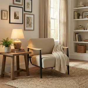 Molica Accent Chair Upholstered Spring Armchair with Solid Wood Arms Molica Accent Chair Upholstered Spring Armchair with Solid Wood Arms