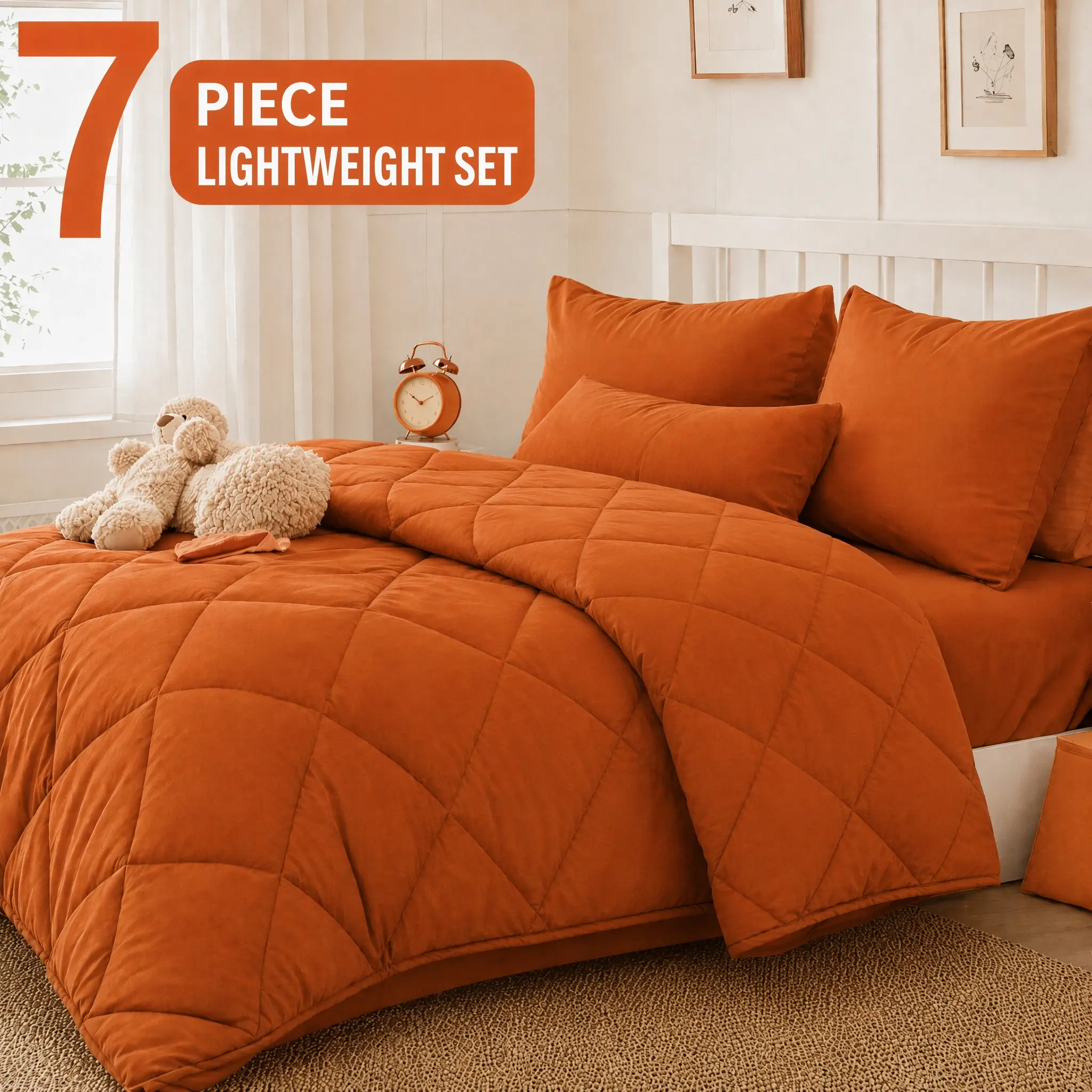 Cosybay 7pcs Comforter Sets Queen/Full/King Size, 1 Lightweight Comforter + 4 PillowCases + 1 Flat Sheet + 1 Fitted Sheet, Double-Sided Soft Tech Fabric,All-Season Comforter-Soft Breathable Quilt for Sleepers & Night Sweats-Bedroom #tiktokshopbacktoschool