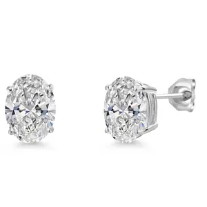 Gem Stone King 3 Cttw 14K White Gold IGI Certified Lab Grown Diamond Stud Basket Setting Earrings | Oval Cut | F-G Color | VS Clarity | Double Notch | Gold Earrings For Women Men