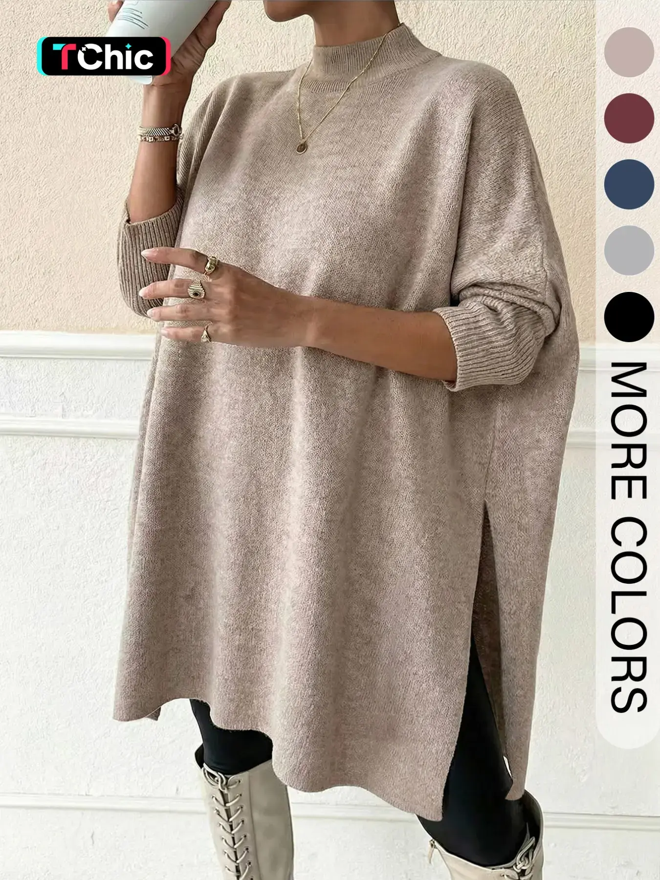 Women's Solid Color Basic Mock Turtleneck Sweater, Casual Loose Long Sleeve Jumper for Fall & Winter, Fashion Ladies' Knitwear for Daily Wear, Casual Knit Tops, Casual Loose Jumpers, Autumn Winter Wear