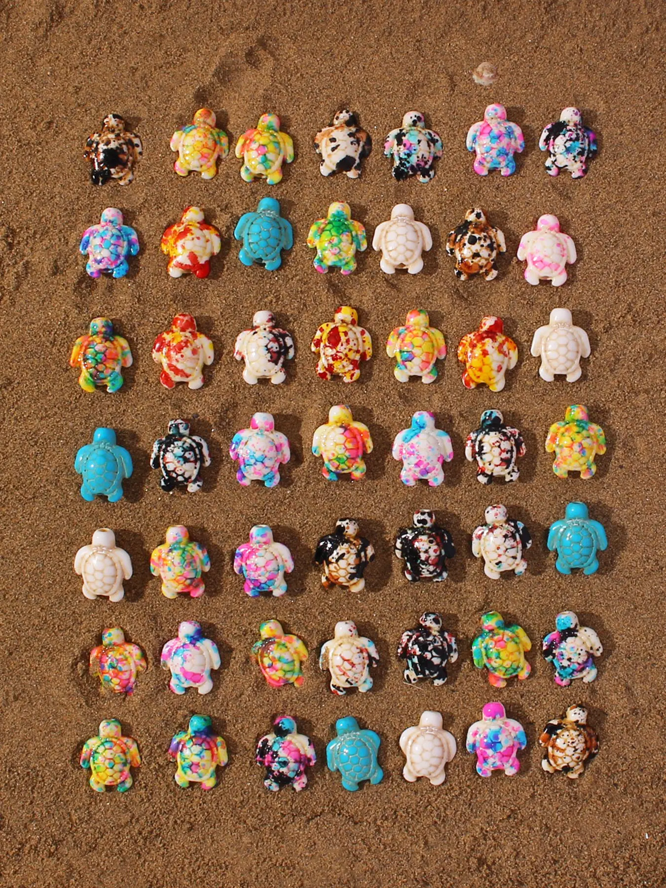 50 Pcs Mixed Color Stone Turtle Beads for DIY Jewelry Making, Ocean Life Charms for Bracelets & Necklaces, Marine Theme Craft Kit, Beads Charms Accessories, Bead Assortment, Beads for Crafts, Diy with Charms