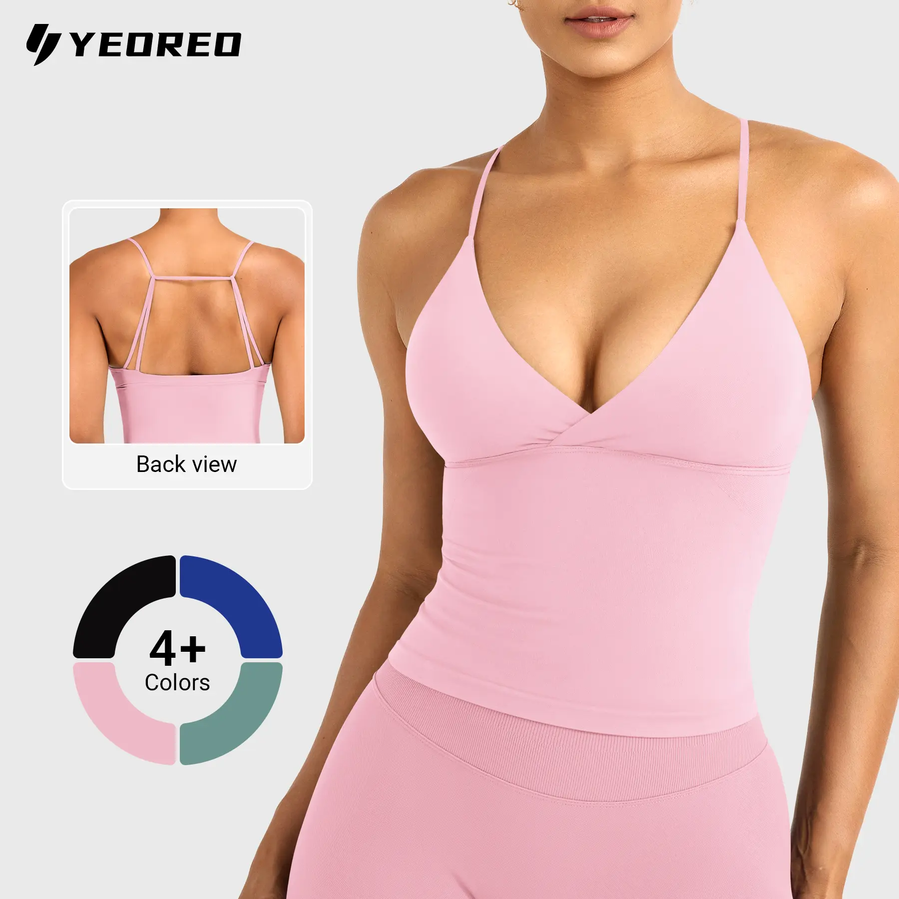 YEOREO Women's Halter Neck Sports Bra Longline Workout Tank Top with Built-in Bra Backless Strappy Gym Top Buttery Soft Padded Yoga Cami summderfinds,travel essentials,camping essentials tiktokshopbacktoschool,back to school,back to school haul