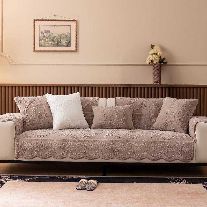 [Gift Choice] 1 Count Sofa Cover for 1-4 Seater NO BACK OR ARMREST Solid Color Jacquard Sofa Protector, Anti-slip Couch Bench Cover, Machine Washable Slipcover, Pet-friendly sofa Towel Mat for Home, Living Room, Dormitory, Hotel, Beige, Gray