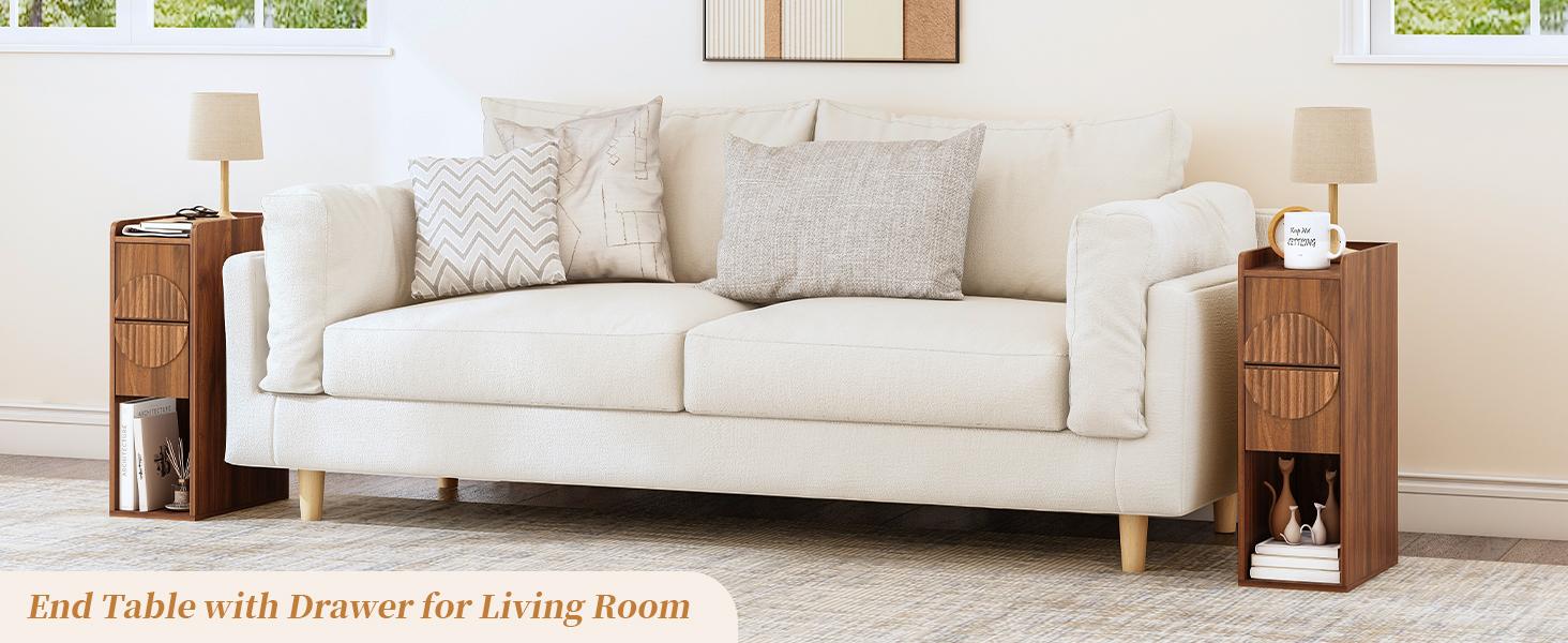 Giratree Slim Mid-Century Modern Nightstand with 2 Drawers, Narrow Fluted Wooden Side Table for Small Spaces, Tall Skinny Bedside Table for Bedroom or Living Room Giratree Slim Mid-Century Modern Nightstand with 2 Drawers, Narrow Fluted Wooden Side Table for Small Spaces, Tall Skinny Bedside Table for Bedroom or Living Room