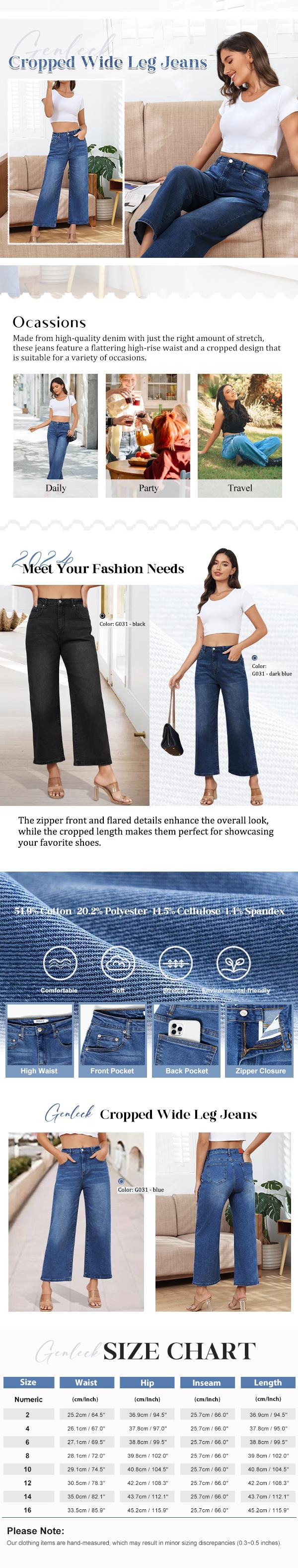 Genleck Wide Leg Jeans Cropped Loose Fit High Waisted Stretchy Capri Denim Pants Baggy Petite Jeans Short Girls Friendly White Casual Minimalist Style