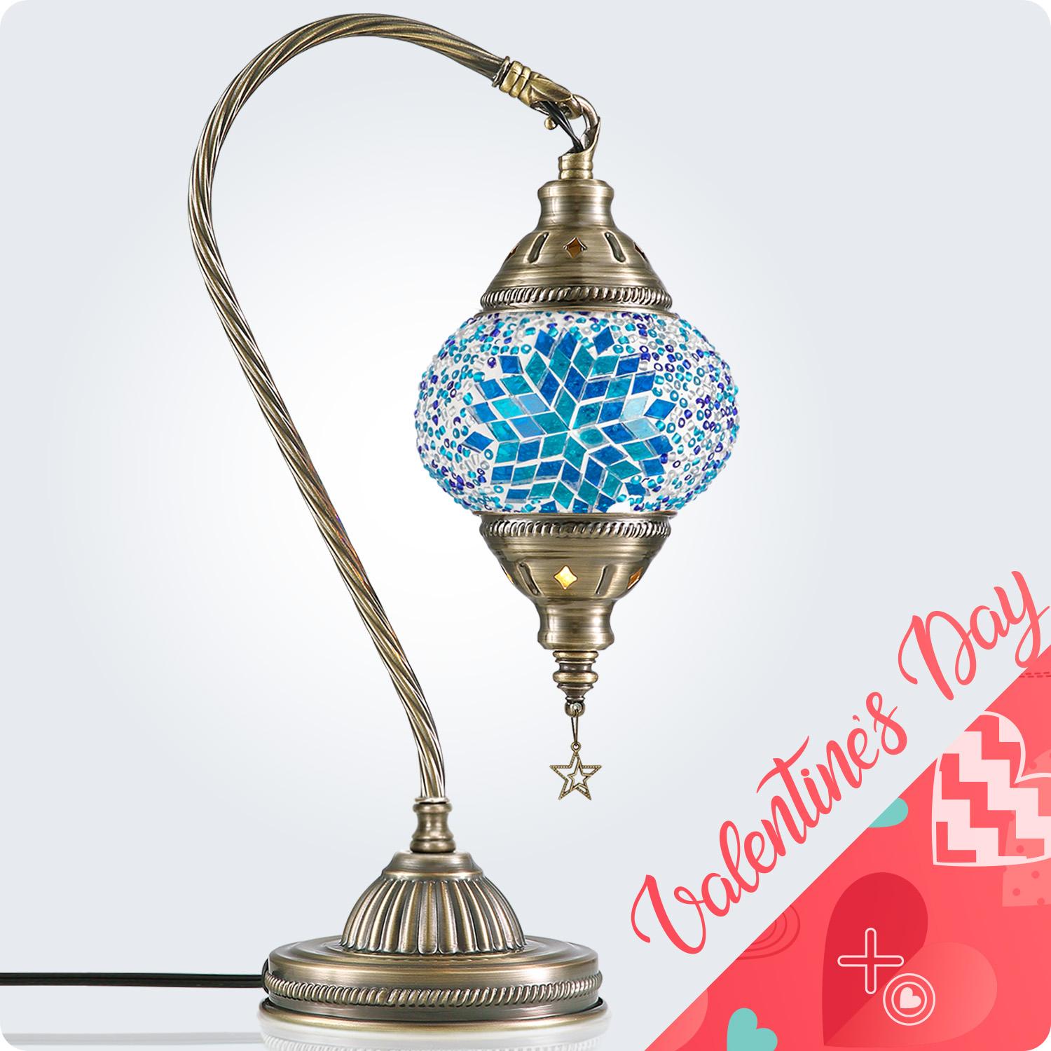 Yarra-Decor Turkish Moroccan Lamp with Bronze Base 3-Way Color Changing Handmade Swan Neck Tiffany Mosai c Glass Bedside Lamps for Bedroom (LED Bulb Included) (Colorful) Decorative Design Starry Sky Lights Mood Lighting neon signs  Valentine's Day gifts