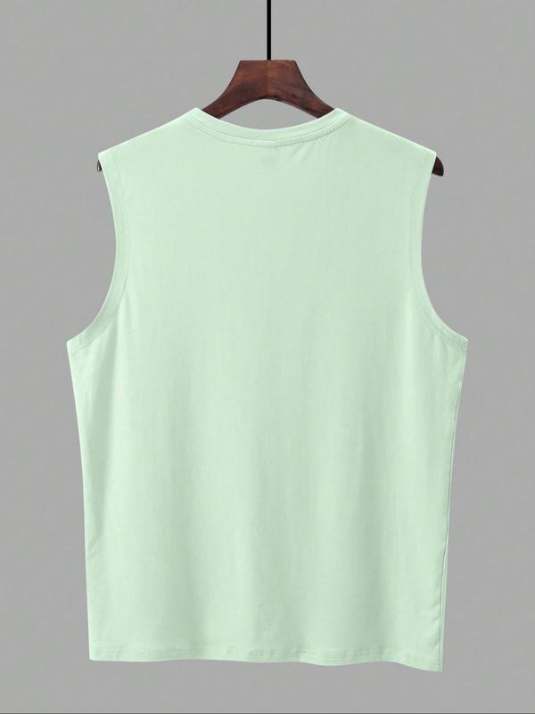 Men's Regular Fit Palm Tree Print Tank Top, Sleeveless Shirt, Casual Sleeveless Round Neck Top for Summer, Fashion Men's Clothes for Beach Vacation, Menswear