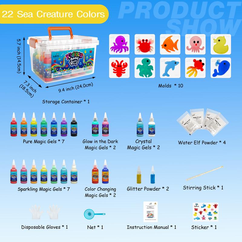 Kiditos  Magic Water Elf Toy Kit with Magic Gels, Molds - Imaginative Play, Christmas Gifts, Birthday Gifts, Party Favors, and Family-Friendly DIY STEM Projects