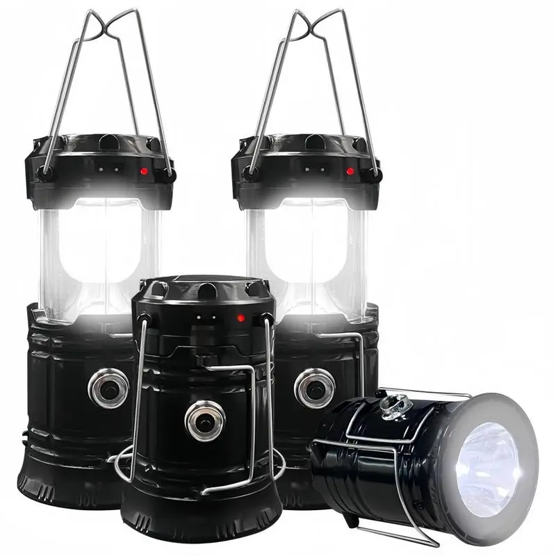 4 Pack Solar Camping Lantern, USB Rechargeable Bright LED Tent Light,IPX4 Waterproof Multifunctional Portable Outdoor Emergency Lamp with Adjustable Brightness,Hanging Hook Design,Ideal Survival Gear for Hiking Fishing Backpacking,Perfect Holiday Gift