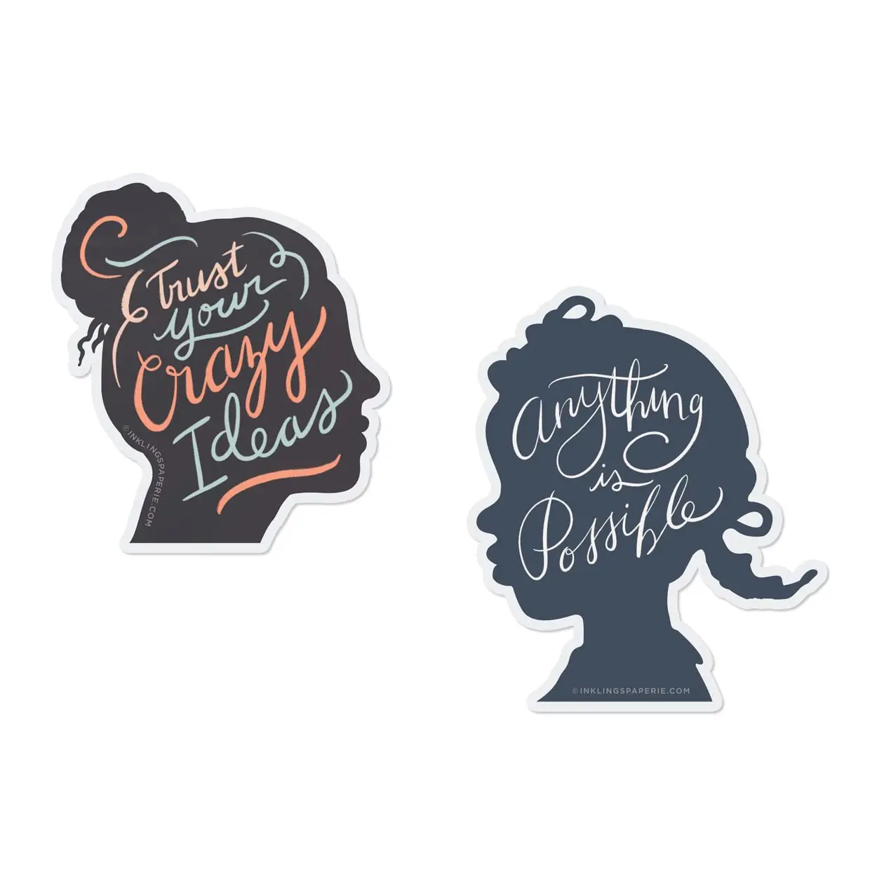 Hand-Lettered Art Decorative Stickers, 2-Piece Matte Vinyl Set, Premium Waterproof Dishwasher-Safe Decals for Bottles, Phones (Crazy Ideas/Anything is Possible), Two Pieces