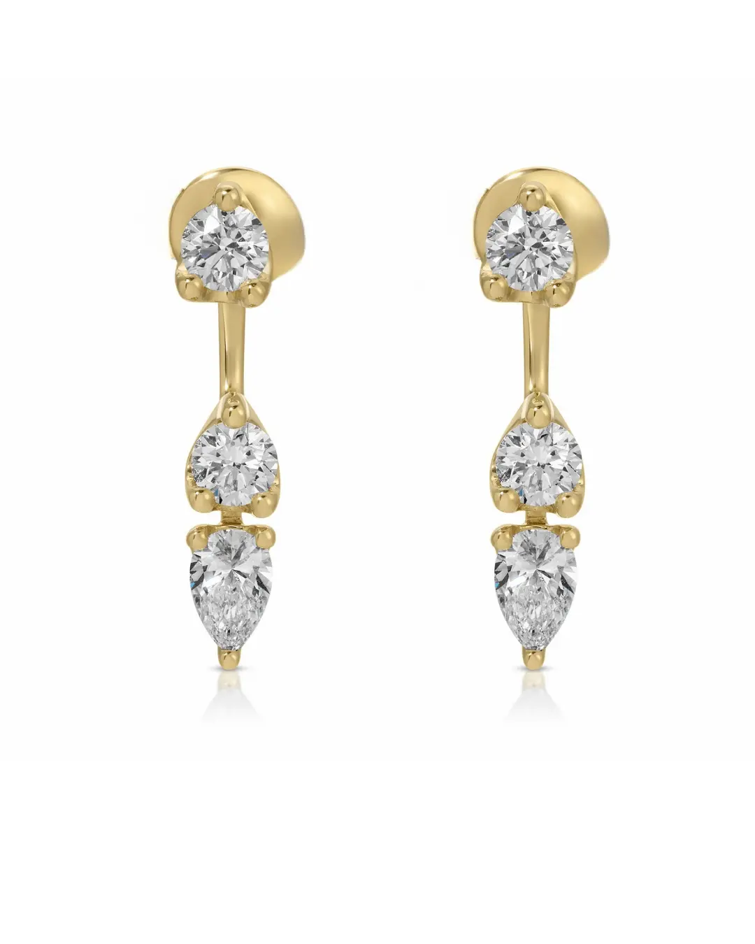 Floating Triple Diamond Stud Earrings, High Grade Simulated Diamond Studs, 18K Gold Plated, Hypoallergenic Lightweight Earrings for Women, Minimalist Fashion Jewelry