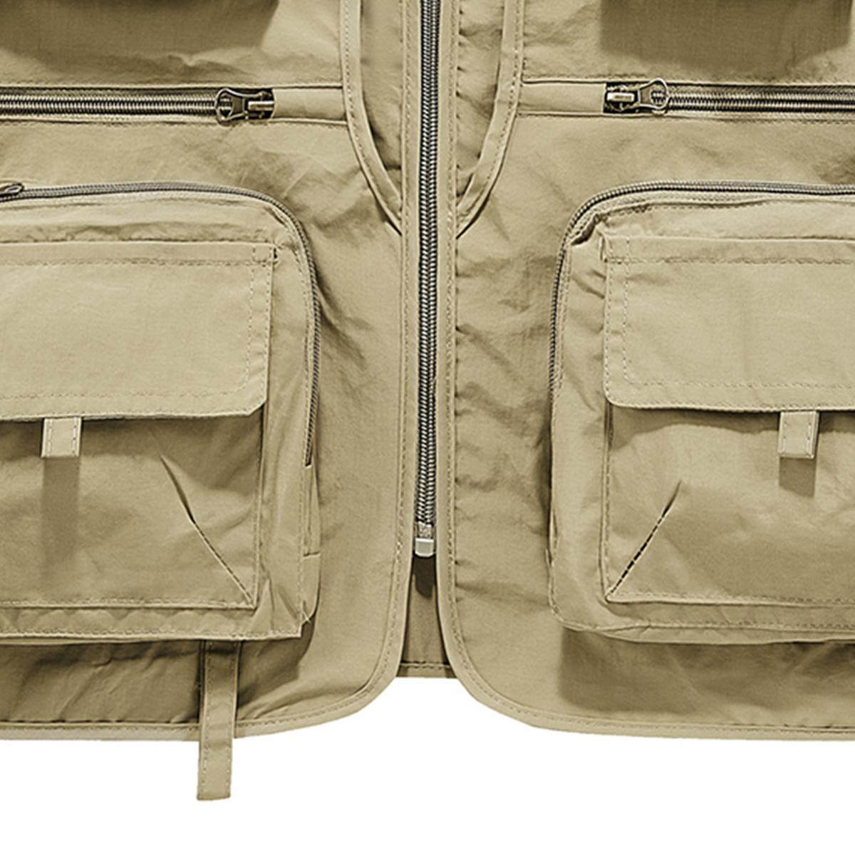 Men's Solid Color Lightweight All-Season Deep Cargo Vest Jacket with Multi-Pocket Outdoor Workwear for Fishing, Safari, Travel & Zippered Door Panels - Machine Washable (Vest & Jacket can be worn separately or together)