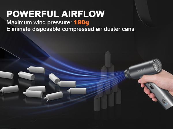 [Camping Essentials] CLEVAST Compressed Air Duster – Super Power Cordless Electric Mini Air Blower, 130,000 RPM Brushless Motor, Stepless Speed Control, Rechargeable for PC, Keyboard, Car, Electronics Cleaning Kit