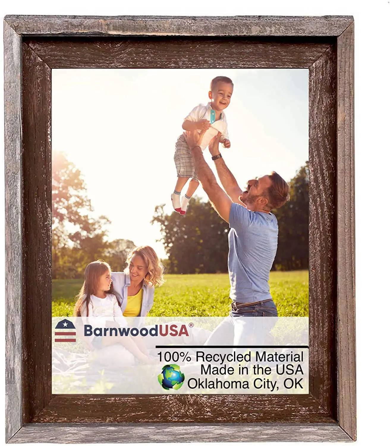 BarnwoodUSA Rustic Farmhouse Photo Frame - Signature Molded, 100% Reclaimed Wood, Espresso Brown-Gray, Rustic Look, Wall Display, Entryway Home Decor, Multi-Size Option